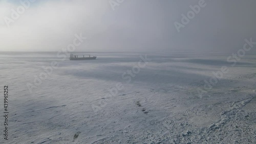 Seaship on frozen Yenisey. Dudinka, Taimyr, Dudinka photo
