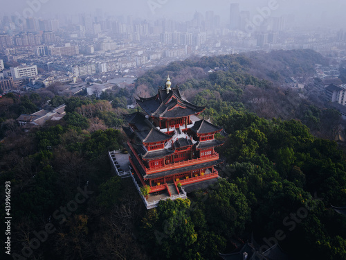 Aerial view of Chenghuang Pagoda (City God pavilion) in Hangzhou, China photo