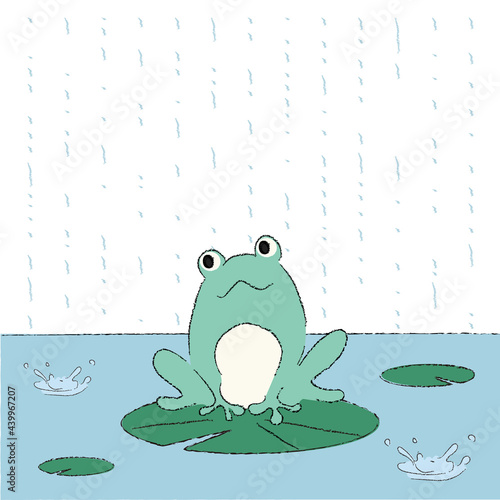雨降りをよろこぶカエルのイラスト