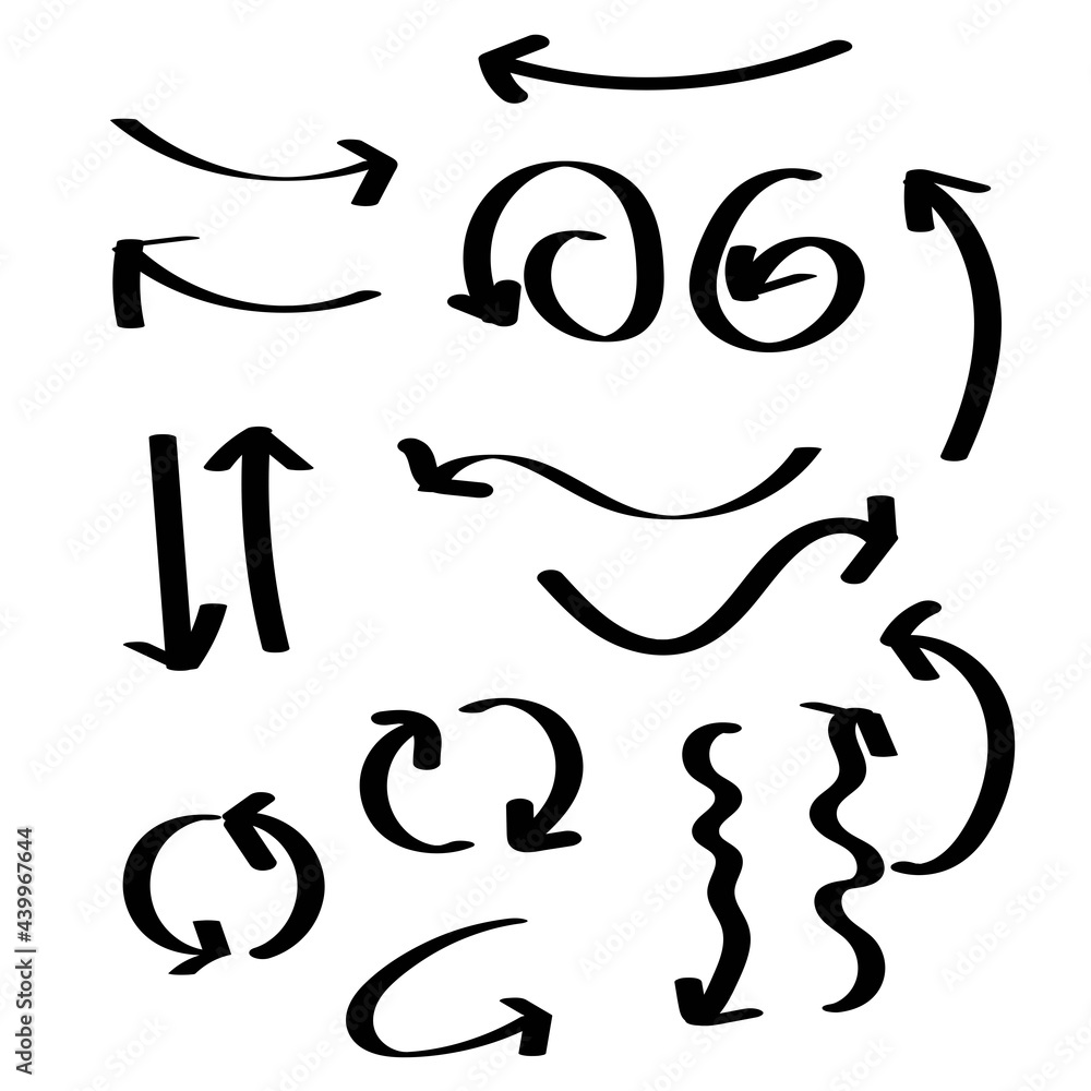 vector illustrattion. Set of Scribble arrow isolated on white background. black hand drawn arrows set icon. vector illustrattion. Set of Scribble arrow isolated on white background. black hand drawn arrows set icon.