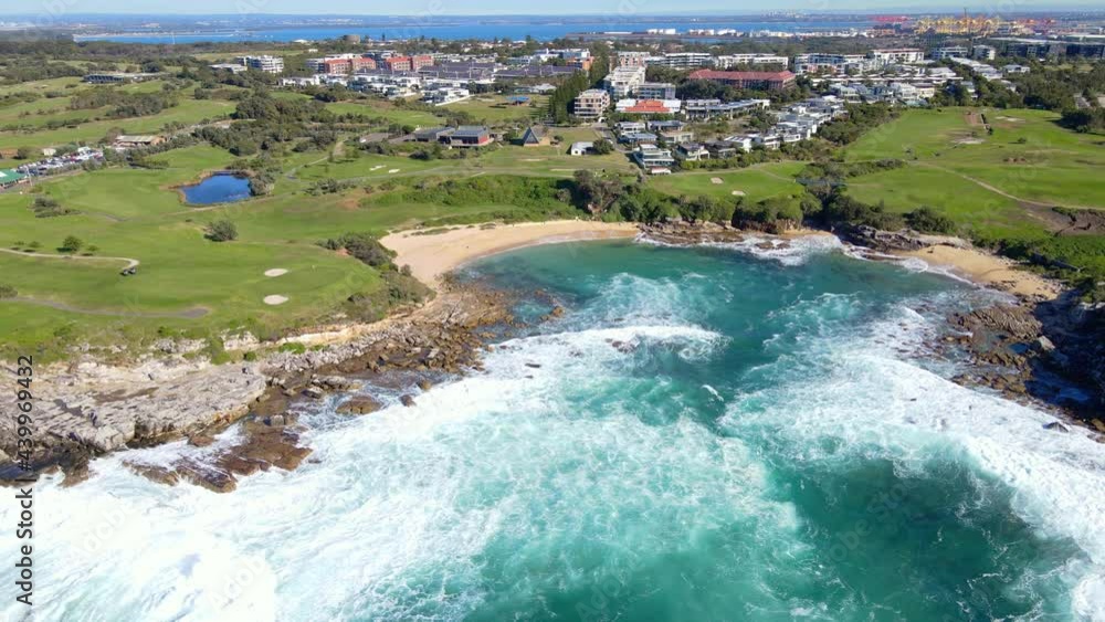 Little Bay Beach With Rock Ledges And The Eastern Suburbs In South-Eastern Sydney, Australia. aerial Little Bay Beach With Rock Ledges And The Eastern Suburbs In South-Eastern Sydney, Australia. aerial