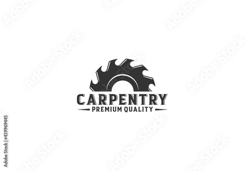 logo for carpenter or woodworking company with saw vector