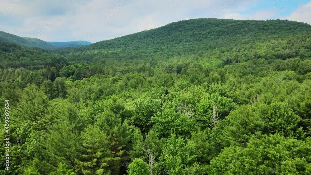 Aerial drone footage of summer time in the Catskill Mountains in New