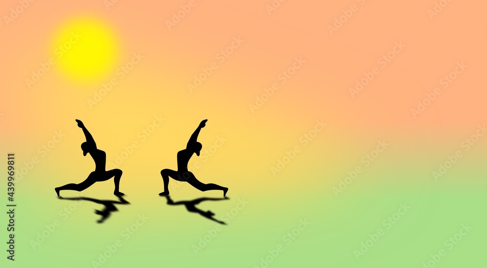 A illustrative design showing four woman in a yoga pose and sun is shining in the sky 