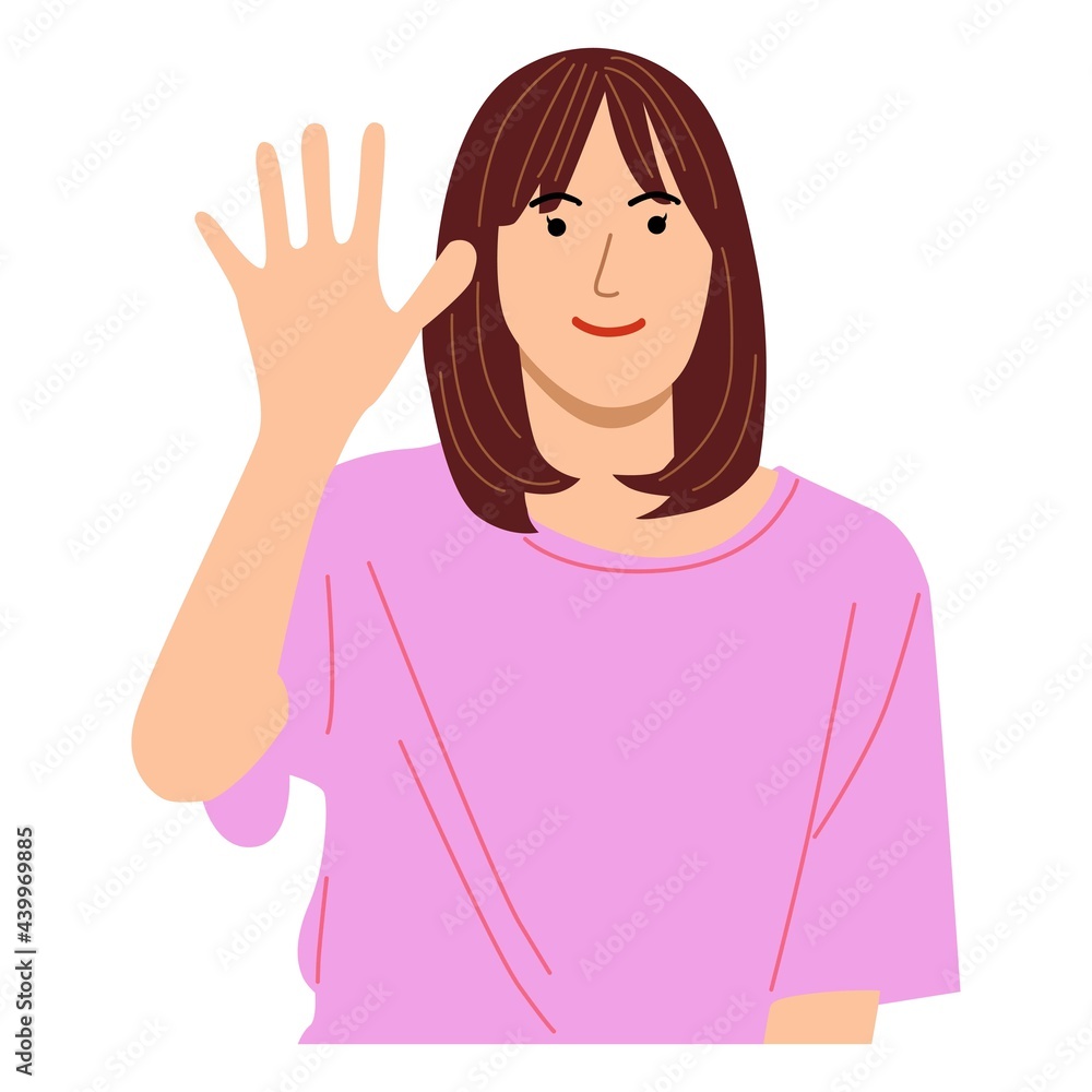 Girl hello gesture, design vector flat illustration Girl hello gesture, design vector flat illustration