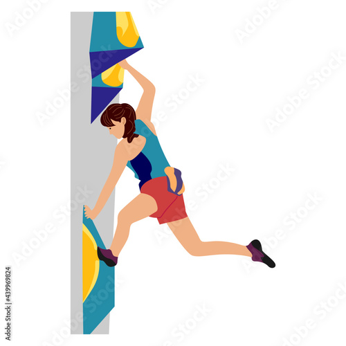 People character in sportswear training on climbing wall