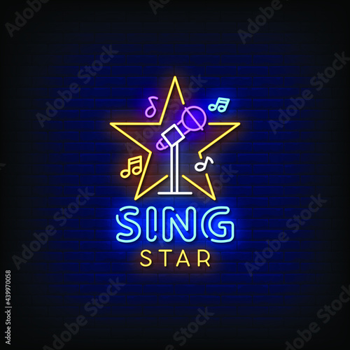 Sing Star Neon Signs Style Text Vector