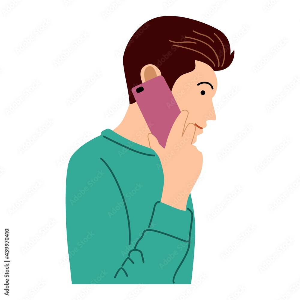 Man using mobile phone to talk to positive emotions, talking on phone