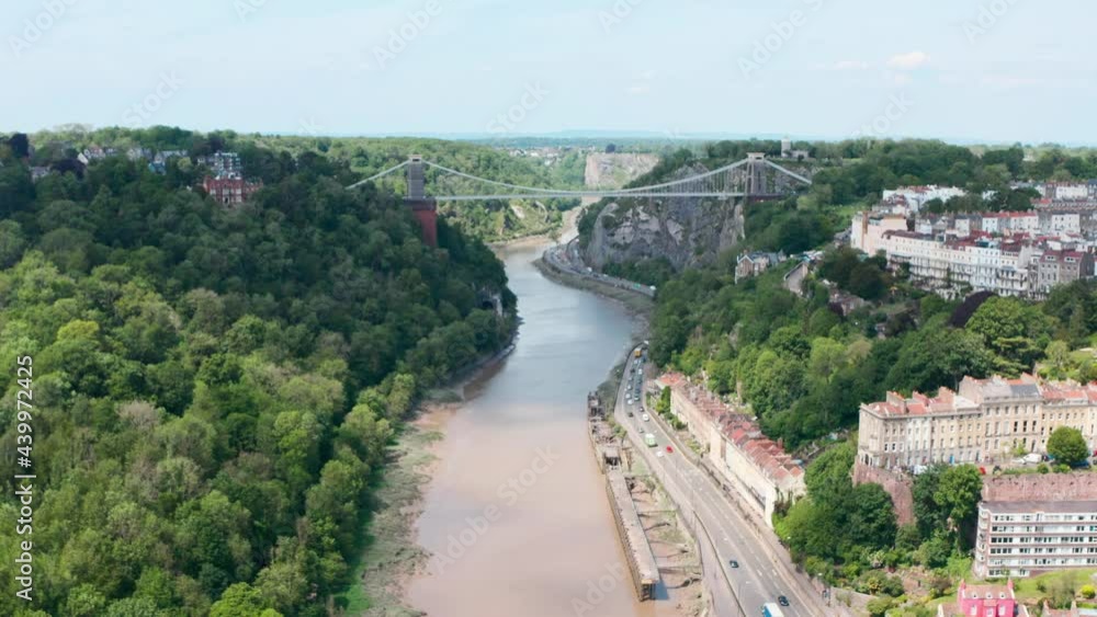 Rising dolly back drone shot from Clifton suspension bridge Bristol Rising dolly back drone shot from Clifton suspension bridge Bristol