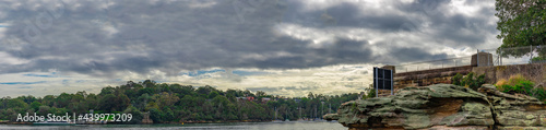 Panorama view of Parramatta river residential properties at Gladesville on Sydney harbour foreshore NSW Australia 