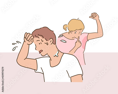 People whose clothes are wet from sweat in hot summer.