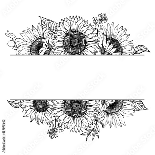 Vector rectangular frame with sunflowers. In the center is a place for your text.