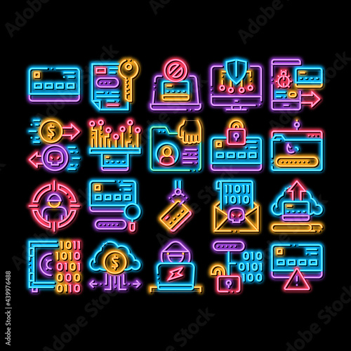 Carder Hacker Elements neon light sign vector. Glowing bright icon Carder Silhouette And Smartphone, Bug And Fraud Virus, Laptop And Card Illustrations