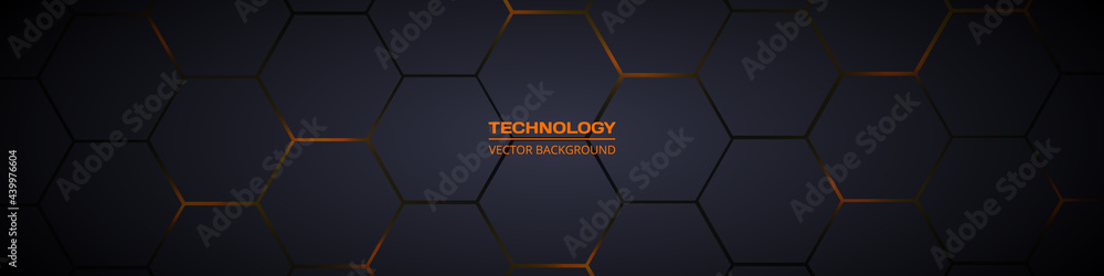 Dark gray and orange horizontal hexagonal technology abstract vector ...