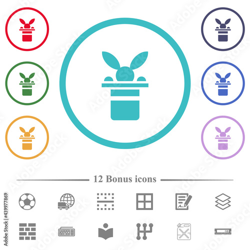 Magic hat with bunny ears flat color icons in circle shape outlines