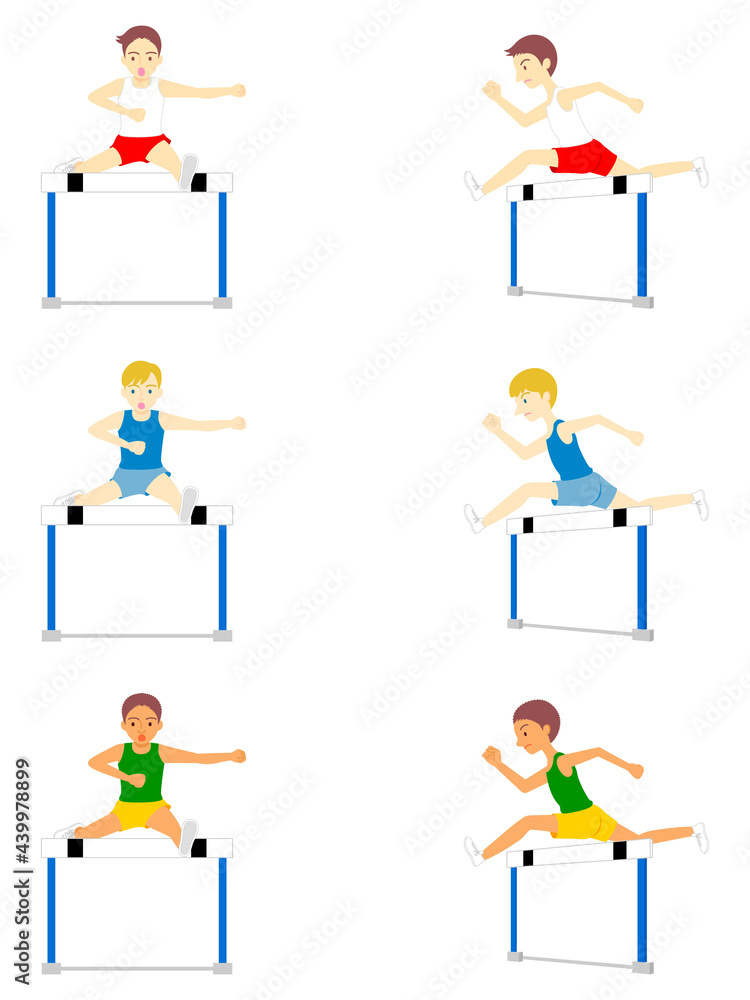 ハードル走をする陸上選手(男子)/Track and field athletes (boys) running hurdles ハードル走をする陸上選手(男子)/Track and field athletes (boys) running hurdles