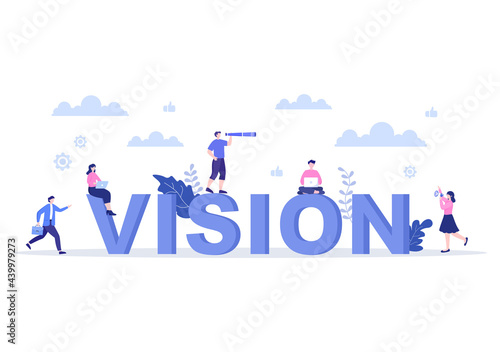 Business Vision And Target By Holding Binoculars Towards Career Success. Vector Illustration