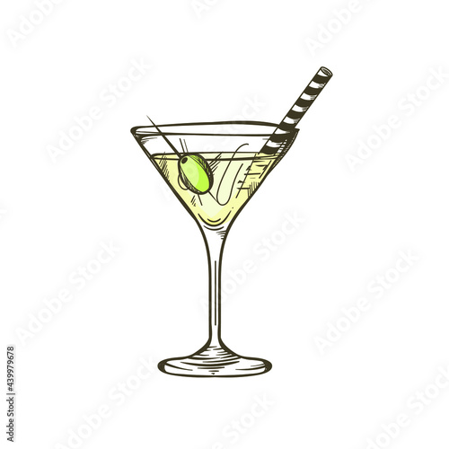 bright beautiful color hand drawn cocktail illustration isolated on white background