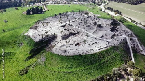 Megiddo national park in Israel. Archeological site of biblical Tel Megiddo also known as Armageddon the end of the world.