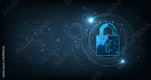 Internet security and Data prevent concept.Security Padlock lock  icon on dark blue background.Technology for online data access defense against hacker and virus.Technology security concept. 