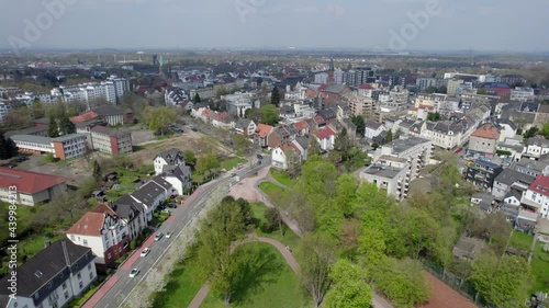 Aerial View, Wattenscheid, Residential Neighborhood of Bochum Germany. Cityscape on Sunny Spring Day, Tilt Down Drone Shot photo