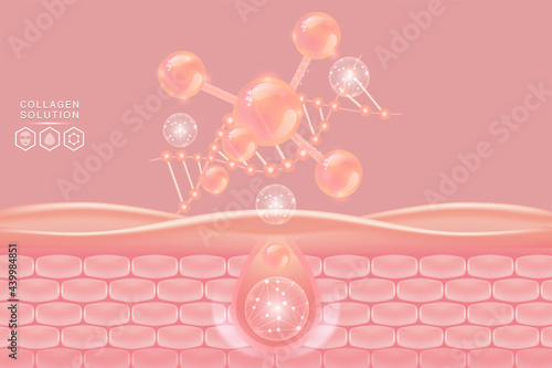 Hyaluronic acid skin solutions ad, pink collagen serum drops, pink cosmetic advertising background ready to use, illustration vector.