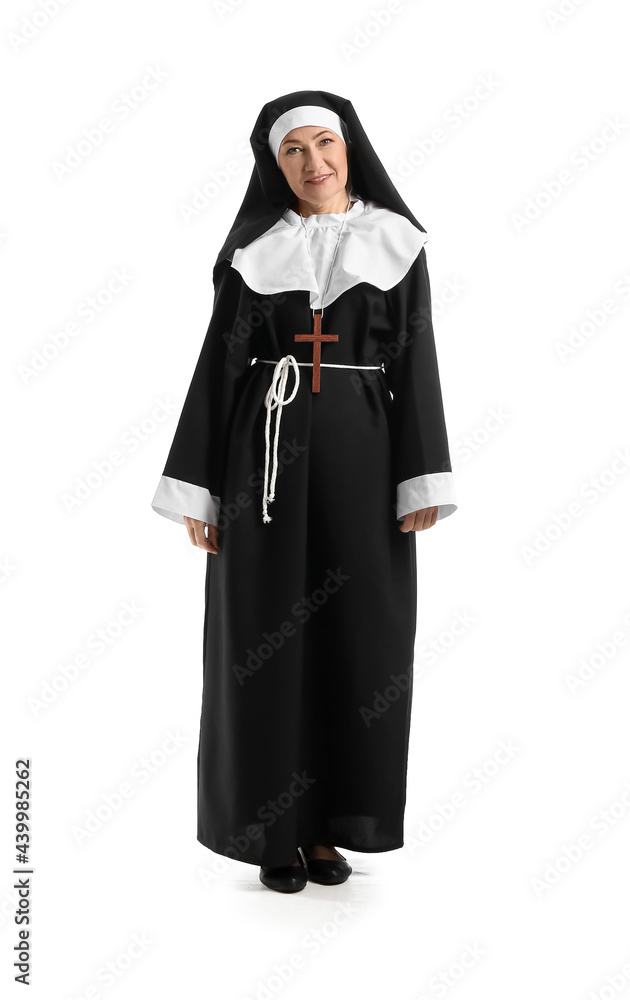 Mature nun on white background