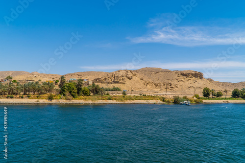 Panorama view of a traditional village on the Nile River near Edfu, Egypt