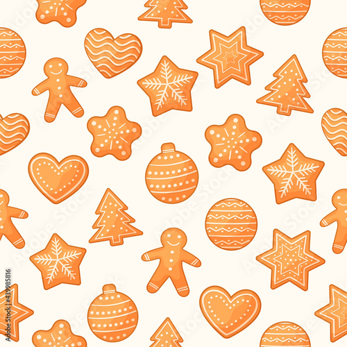 Christmas cookies seamless pattern. Vector New Year illustration. Print, wallpaper cookies 