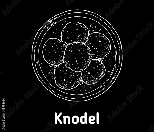 German knodel hand drawn vector illustration. Bread dumpling top view. Vintage design element. Sketch illustration.