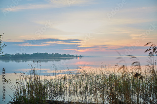 Morning by the lake. Beautiful spring sunrise