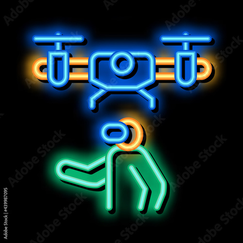 drone vr glasses remote controle neon light sign vector. Glowing bright icon drone vr glasses remote controle sign. transparent symbol illustration