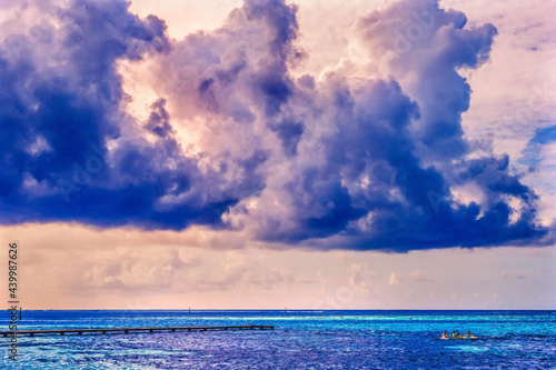 Colorful Large White Cloud Boat Blue Water Moorea Tahiti © Bill Perry