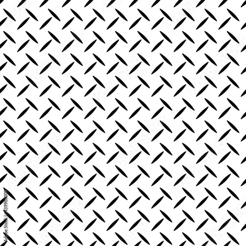 Metal chequer plate illustration. Asymmetrical single bar diamond checker plate. Seamless black and white geometric ornamental vector pattern no.1