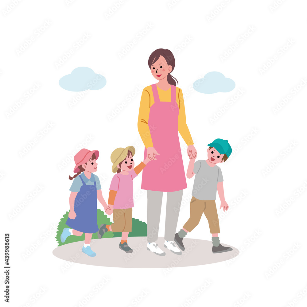 女性の保育士とこどもたちのイラスト Stock Vector Adobe Stock 女性の保育士とこどもたちのイラスト Stock Vector Adobe Stock