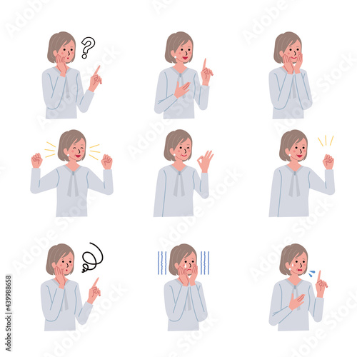 シニア女性の表情　上半身のイラスト