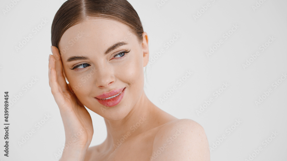 Beautiful woman clean skin healthy beauty face close up natural make up isolate don white natural Beautiful woman clean skin healthy beauty face close up natural make up isolate don white natural