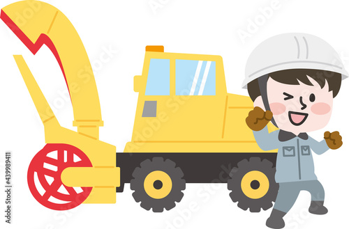 除雪車と除雪作業員