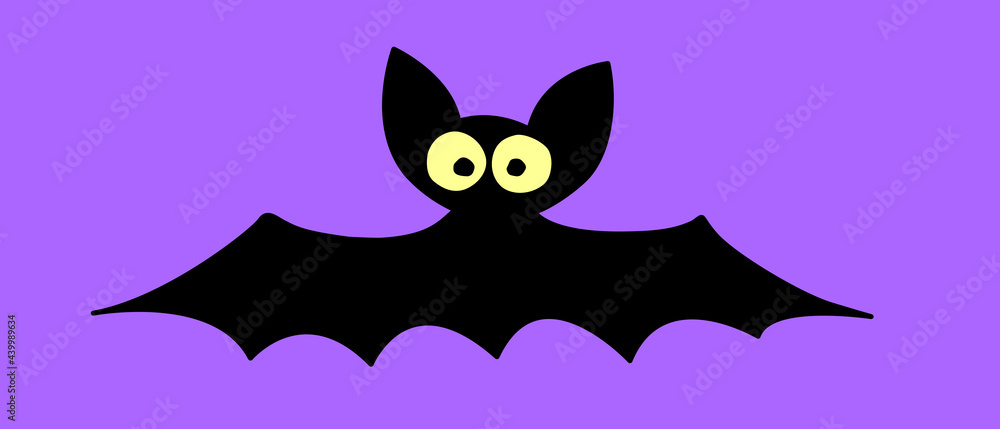 Cute bat with glowing eyes drawn in cartoon flat style. Vector black silhouette isolated. For halloween design, greeting card Cute bat with glowing eyes drawn in cartoon flat style. Vector black silhouette isolated. For halloween design, greeting card