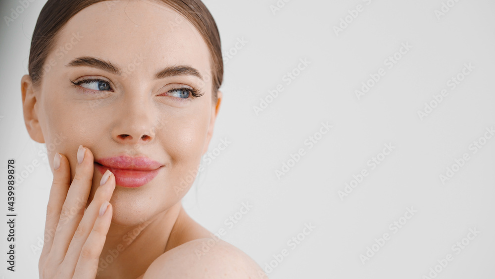 Beautiful woman clean skin healthy beauty face close up natural make up isolate don white natural Beautiful woman clean skin healthy beauty face close up natural make up isolate don white natural