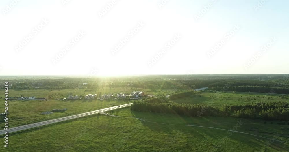 Aerial video filming of a view of the village and its surroundings