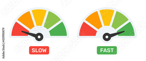 Speedometer vector icon. Slow and fast speed indicator sign. Internet speed test. Performance concept. 