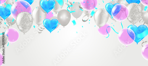 Group of Colour Glossy Helium Balloons Background. Set of Balloons for Birthday, Anniversary