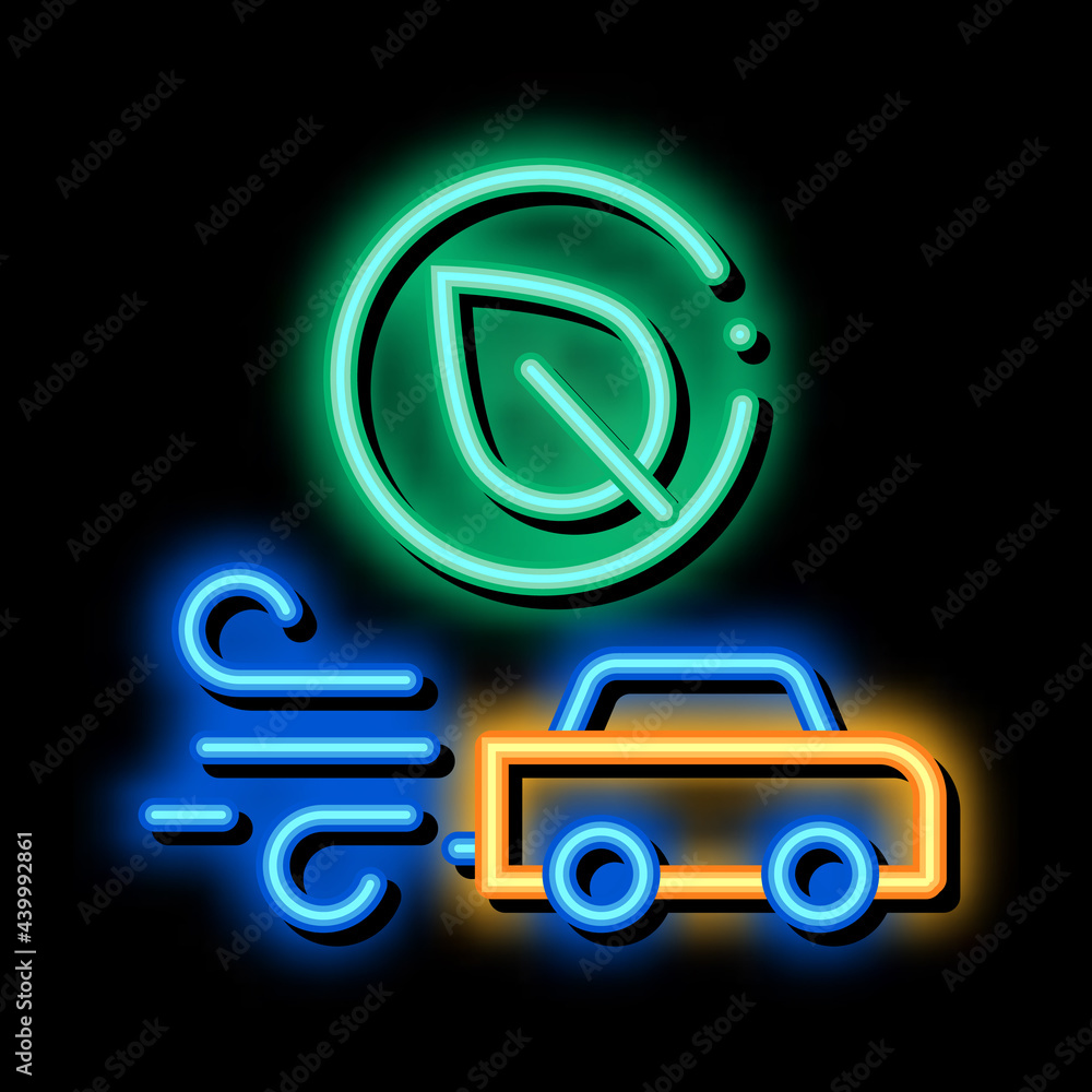 Obraz premium electro car speed neon light sign vector. Glowing bright icon electro car speed sign. transparent symbol illustration