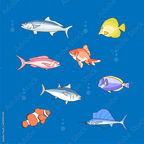 fish in the sea. hand drawn style vector design illustrations. 