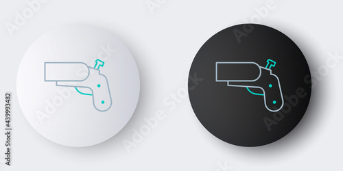 Line Flare gun pistol signal sos icon isolated on grey background. Emergency fire shoot target smoke. Orange 911 launcher. Colorful outline concept. Vector