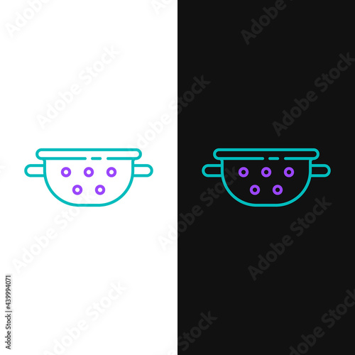 Line Kitchen colander icon isolated on white and black background. Cooking utensil. Cutlery sign. Colorful outline concept. Vector