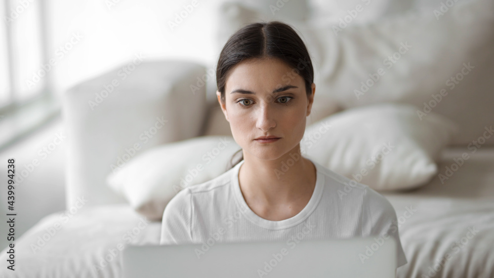 Woman work with laptop home freelance Woman work with laptop home freelance