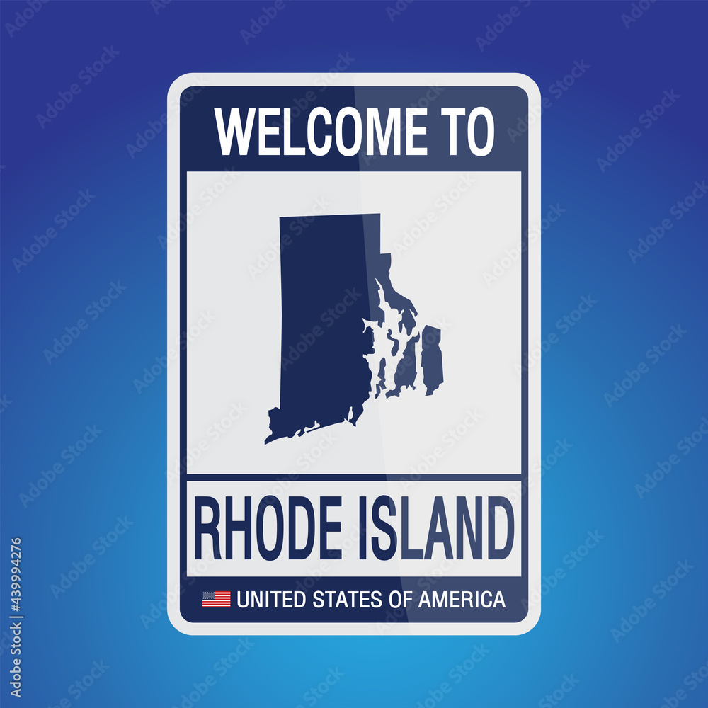 Fototapeta premium The Sign United states of America with message, Rhode Island and map on Blue Background vector art image illustration.
