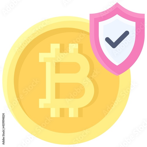 Bitcoin with shield icon, Cryptocurrency related vector